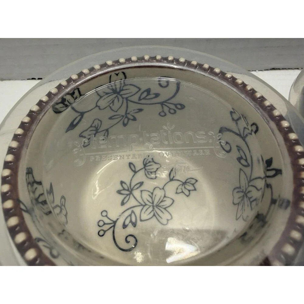 Set Of 3 temp-tations Presentable Ovenware Floral Lace 5 oz. with Lids 818052